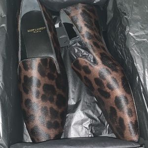 Saint Laurent leopard calf hair smoking slipper